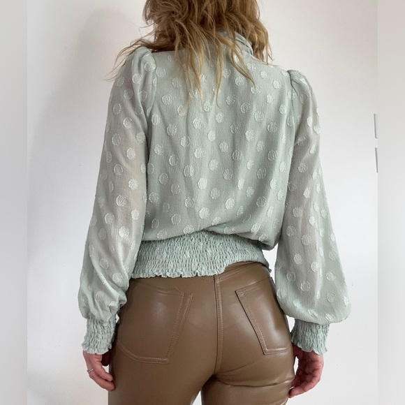 Heartloom Georgette Blouse Smocked Kaelin Top Sage Green Jacquard Fabric Medium - Picture 8 of 8